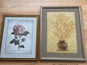 Pair of Framed Floral Botanical Wall Art Prints Rose & Vase Decor