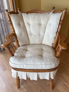 Vintage Wood Platform Rocking Armchair Upholstered Cushions 28in