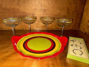 Tastefully Simple Margarita Glasses Serving Bowl & Williams-Sonoma Charms
