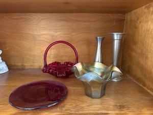 Vintage Art Glass & Pewter Decorative Vase Bowl Basket Lot