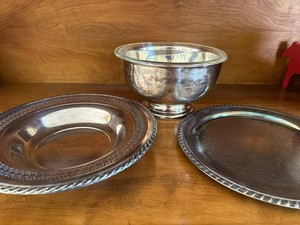 Vintage Silverplate Serving Ware Lot Bowls Trays w Glass Inserts