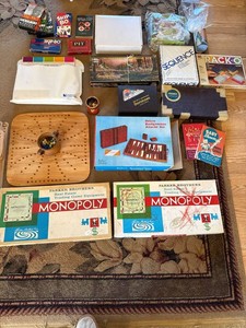 Vintage Board & Card Game Lot Monopoly Scrabble Sequence Rack-O