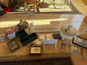 Country Farmhouse Home Decor Mixed Lot Signs Frames Footstool Shelf