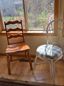 Pair of Accent Dining Chairs Wood Ladderback & White Rattan
