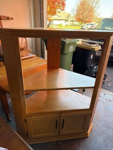 Oak Finish Corner Entertainment Cabinet Media Stand With Storage