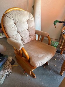 Upholstered Wood Glider Rocking Chair Beige Cushion Nursery Seat