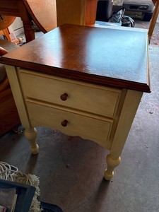 Farmhouse 2 Drawer Wood Nightstand End Table Cream Brown Top