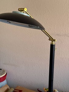 Modern Adjustable Black & Brass Halogen Floor Reading Lamp