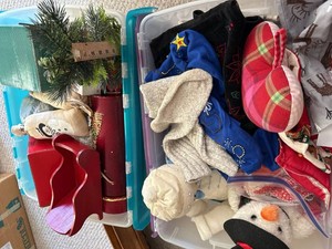 Mixed Christmas Decor & Holiday Clothing Lot Plush Tea Set Slippers