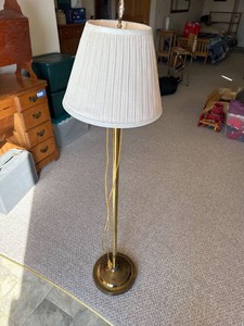 Traditional Brass Tone Floor Lamp With Pleated Shade Crystal Finial