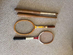 Lot of Vintage Wood Tennis Rackets & Baseball Bats Wilson Chris Evert