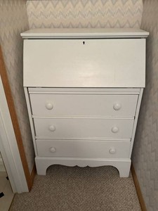 White Drop Front Secretary Desk 3 Drawer Cottage Style Writing Desk