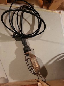 Vintage Metal Cage Trouble Light Drop Light w Hook Long Cord