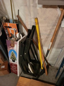 Lot of Assorted Hand Tools, Hardware Parts & Folding Support Frames