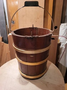 Vintage Wood Ice Cream Maker Bucket Tub w Handle & Drain Spout