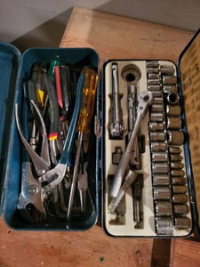 Assorted Hand Tools Socket Set in Metal Tool Boxes Vintage Mixed Lot