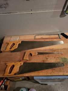 Vintage Hand Saw & Hacksaw Tool Lot Stanley Wood Handles