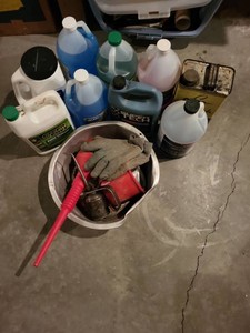 Assorted Automotive Fluids Funnels Oilers & Shop Basin Lot