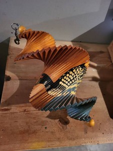 Hand Carved Wooden Loon Hanging Sculpture Spiral Folk Art Decor
