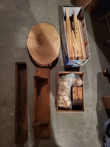 Lot of Assorted Wood Craft Pieces Shelves Live Edge Slab Parts