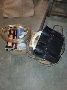 Box Lot of Assorted Household Decor Baskets Lighting & Vacuum
