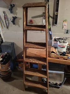 Antique Wooden Folding Step Ladder Primitive Utility Display Shelf