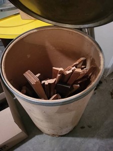 Assorted Wood Trim & Molding Offcuts in Fiber Drum With Metal Lid