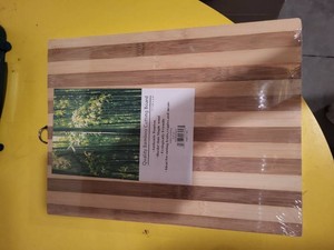 Bamboo Cutting Board 12 x 16 Striped Butcher Block Style w Ring