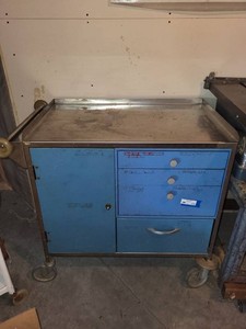 Vintage Industrial Rolling Metal Utility Cabinet Cart Stainless Top contents not included
