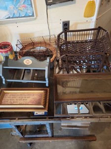 Assorted Vintage Home Decor Storage Lot Baskets Frames Shelf Rack