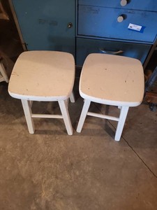 Pair of White Painted Wooden Farmhouse Stools 18in Seat Height