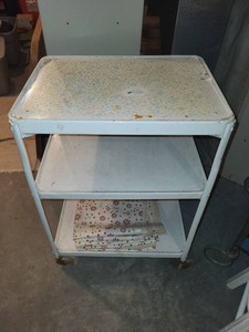 Vintage 3-Tier Rolling Metal Utility Cart Floral Top White