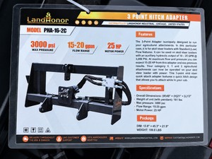 NEW LandHonor PHA Hydraulic 3-Point Hitch Adapter for Skid Steer