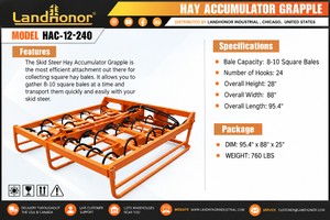 NEW LandHonor HAG-12-240 Hay Accumulator Grapple  810 Square Bale  24 Hook
