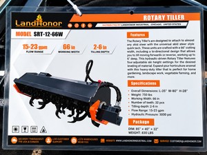 NEW LandHonor SRT-12-66W 66 Hydraulic Skid Steer Rotary Tiller