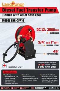 New 2026 LandHonor LHR-DFP10 Diesel Fuel Transfer Pump w 49ft Hose Reel
