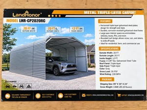 New 2026 Landhonor 21' x 20' x 12' Heavy-Duty Metal Carport & Equipment Shelter (Model LHR-CP2020FBC)