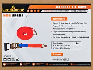 NEW LandHonor LHR-BS84 12-Piece Heavy-Duty Ratchet Tie Down Set  27 Straps
