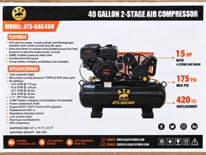 New 2026 ATS 40-Gallon Portable Gas 2-Stage Air Compressor  302cc Electric Start, High-Pressure Heavy-Duty GAC40Y