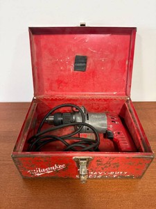 Vintage Milwaukee Heavy-Duty Corded Drill in Original Metal Toolbox with Bits