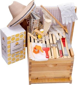 Brand New Honey Lake 8 Frame Beehive Starter Kit  Beeswax Coated Deep Beehive Box with Frames, Complete Beekeeping Kit for Beginners with Bee Smoker, Hive Tools, Brush, Gloves & Veil Hat