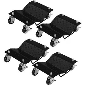Brand New Car Dolly Set of 4, 6000LBS Capacity Wheel Dolly, Heavy Duty Vehicle Dolly, Steel Tire Skates with Brakes, Black