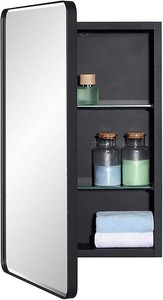 Brand New Black Bathroom Mirror Medicine Cabinet with Round Corner Framed Door and Beveled Edge Mirror