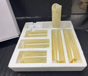 Brand New This is a set of flameless LED pillar candles nestled in their molded styrofoam packing tray. These are the battery-powered candles with a wax-style shell and a flickering flame.