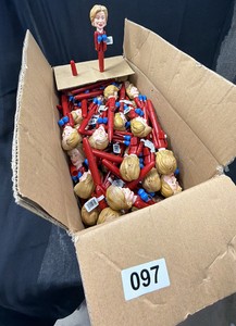 Large boxlot of Brand New -This is a novelty punching pen a pen with a molded figure on top, wearing a red pantsuit, pearls, and blue boxing gloves.