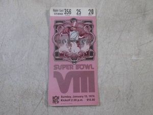(CNTR) Vintage 1974 Super Bowl VIII Ticket