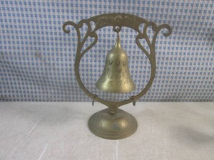 (FS) Vintage Brass Bell with Stand 8 Tall NOTE Includes Wood Striker Not Shown
