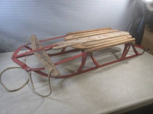 (BR3) Vintage Sno-King Wood and Metal Snow Sled 37 12 Long