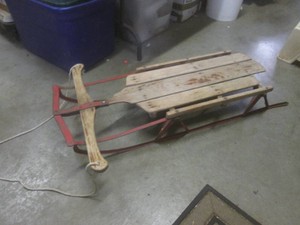 (BR3) Vintage Wood and Metal Snow Sled 43 12 Long