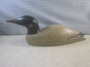 (FS) Vintage Hand Carved Signed Solid Wood Loon Decoy 23 Long